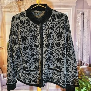 Vintage Icelandic Design Women's BlacK & Gray Sweater Jacket Size M